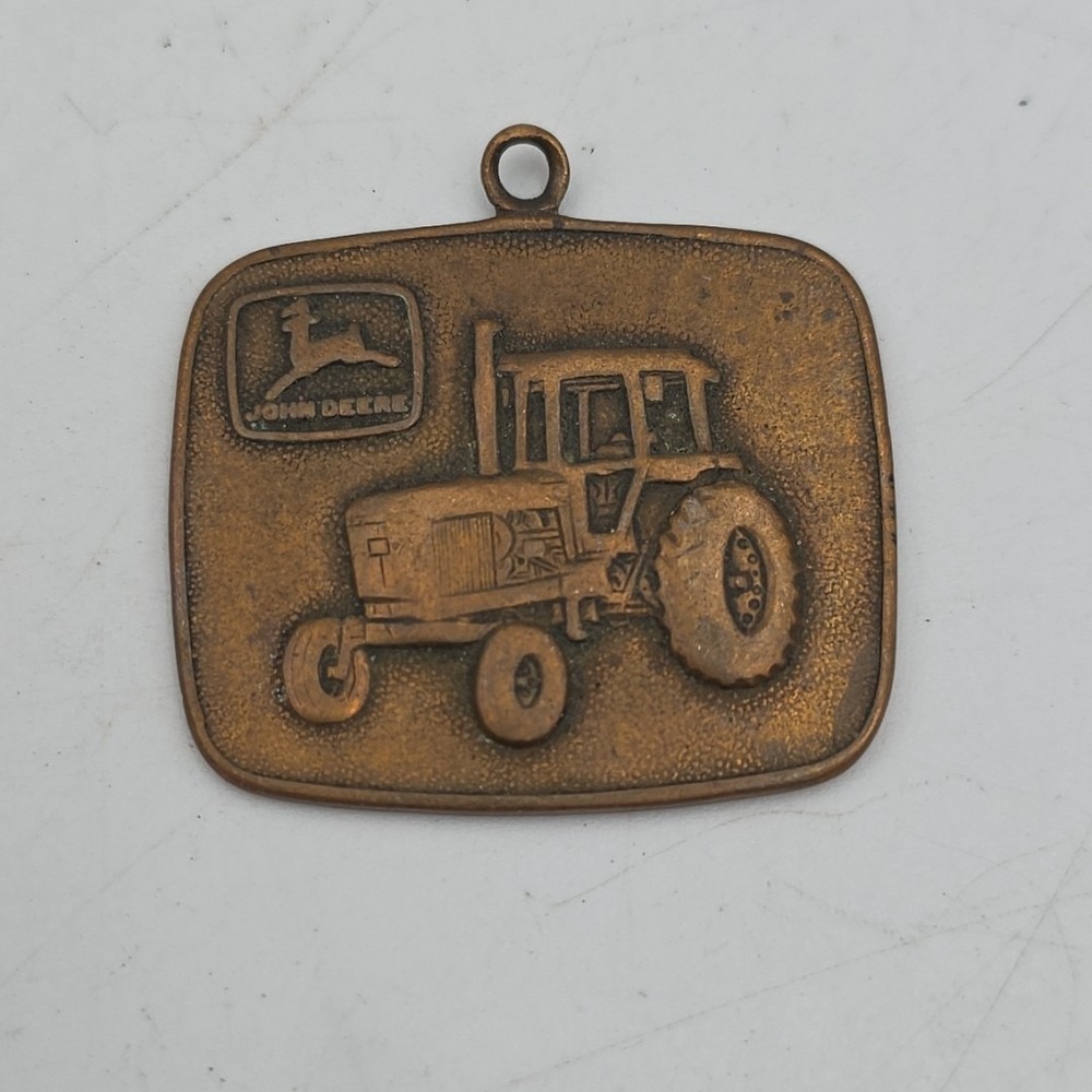John Deere Leaping Deer‎ & Tractor Keychain Fob Brass